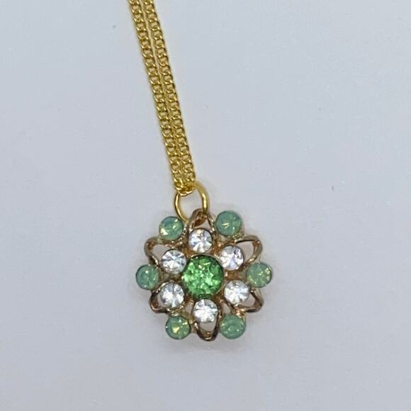 Gold-Tone Turquoise Green Rhinestone Necklace - Picture 6 of 8